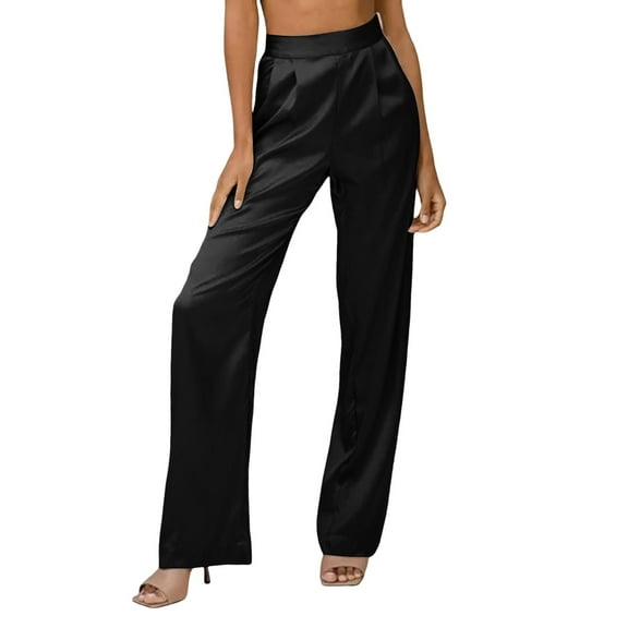 Huowey Women's Pants Palazzo Pants Cropped Comfy Baggy Trousers with Pockets Plus Size High Waist Solid Color Loose Trousers