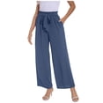 thumbnail image 1 of Huowey Women's Pants Solid Color High Waist Wide Leg Loose Lace Up Casual Pants Straight Leg Pants, 1 of 7