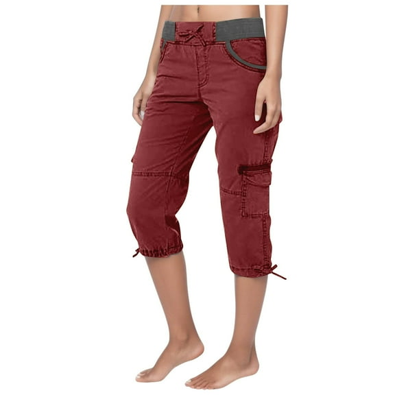 Huowey Women's Pants Summer Pocket Trousers Outdoor Casual Sports Cropped Pants Overalls Thin Loose Cargo Shorts