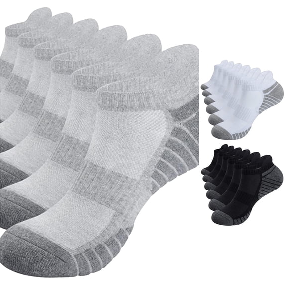 Huowey Womens 6 Pairs Ankle Socks Low Cut Thick Athletic Sports Casual Socks Outdoor Hiking Breathable Stretchy Cozy Daily Wear Socks,Grey