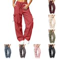 thumbnail image 1 of Huowey Womens Baggy Cargo Pants Wide Leg Hiking Pants With Pockets Drawstring Casual Daily Trendy Travel Trousers,XL, 1 of 6