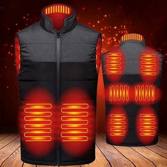 Huowey Womens Coats Heated Vest Sleeveless Puffer Padded Stand Collar Zipper Up Jacket Thick Warm Comfort Soft Outwear Fall Fashion Outfit,Grey,M