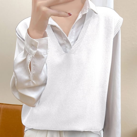 Huowey Womens Coats Knit Sweater Vest Sleeveless Pullover V-Neck Oversized Cardigan Layering Loose Fit Solid Color Cozy Soft Dailywear Tops Winter Clothes,White,Xxl