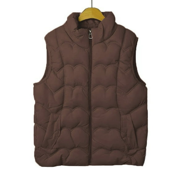 Huowey Womens Coats Stand Collar Padded Sleeveless Vest Outerwear Quilted Gilet Coat Zip Up Thickened Warm Cozy Soft Waistcoat Tops Winter Clothes,Coffee,Xxxxl