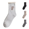 thumbnail image 1 of Huowey Womens Crew Socks Thick Casual Socks Flower Pattern Stretchy Fall Winter Warm Cozy Daily Wear Socks,GY, 1 of 4