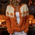 thumbnail image 1 of Huowey Womens Halloween Cardigan Sweaters Pumpkin Pattern Knit Button Up Cardigans Long Sleeve Crew Neck Soft Festival Coats,Orange,L, 1 of 4