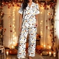 thumbnail image 1 of Huowey Womens Halloween Pajamas Set Short Sleeve Button Down Tops And Pants 2 PC Ghost Pumpkin Graphic Lapel Cozy Daily Loungewear,White,XL, 1 of 4