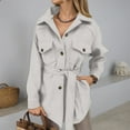 thumbnail image 1 of Huowey Womens Overcoat Button Down Long Sleeve Lapel Wool Coat With Belt Elegant Solid Color Oversized Fashion Jacket Mid Length Comfort Outwear,White,L, 1 of 7