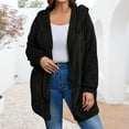 thumbnail image 1 of Huowey Womens Overcoat Soft Wool Fuzzy Hooded Jacket Long Sleeve Casual Open Front Cardigan With Pockets Lightweight Outdoor Dailywear,Black,XXL, 1 of 6