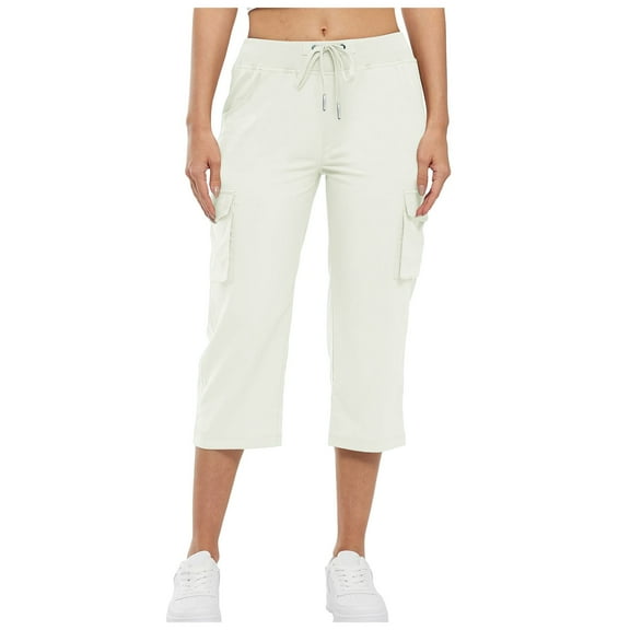 Huowey Womens Pants Cargo Capris Hiking Pants Summer Casual Drawstring High Waisted Sweatpants Loose Capri Pants with Pockets