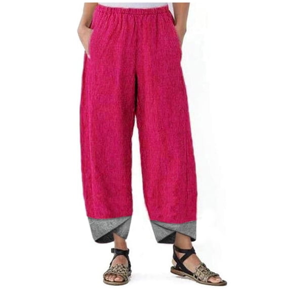 Huowey Womens Pants Cotton Patchwork Pants Solid Color Irregular Loose Trousers Casual Pants