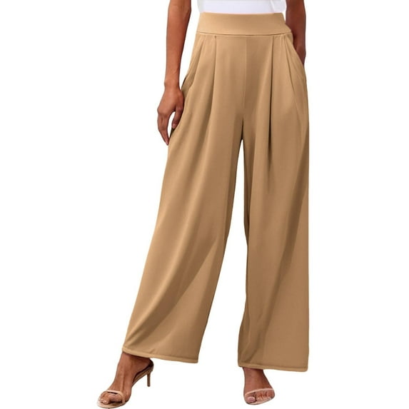Huowey Womens Pants Solid Color Stretchy Silk Soft Comfortable Straight Leg Wide Leg Long Palazzo Fashion Casual Pants
