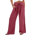 thumbnail image 1 of Huowey Womens Pants Wide Leg Pants with Adjustable Waistband and Flowing Tie Knot Casual and Loose Pants with Pockets, 1 of 4