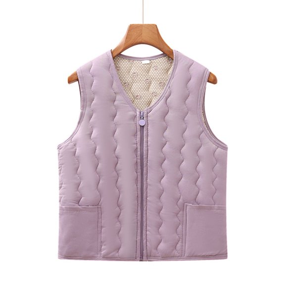 Huowey Womens Sweater Elegant Quilted Sleeveless Jacket Thermal Wool Lined Floral Print Zipper Up V-Neck Outerwear Vest Fall Fashion Winter Clothing,Purple,Xxxl