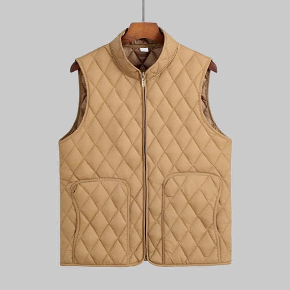 Huowey Womens Sweater Stylish Sleeveless Puffer Vest Zip Up Stand Collar Solid Color Jacket Retro Quilted Padded Casual Thick Warm Layering Piece Winter Clothing Dressy Casual Soft,Khaki,Xxxxxl