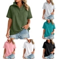 thumbnail image 1 of Huowey Womens Sweatshirt Solid Color Slim Fit Workwear Top Short Sleeve Lapel Collar Summer Commute Loose Fit Soft Comfort Lightweight Fall Clothes,Army Green,XXL, 1 of 5