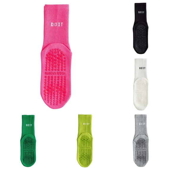Huowey Womens Yoga Crew Socks With Grips Letter Pattern Floor Casual Socks Breathable Stretchy Soft Daily Wear Socks,Hot Pink