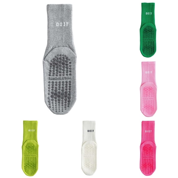 Huowey Yoga Crew Socks For Women With Grips Letter Pattern Floor Casual Socks Breathable Stretchy Comfort Daily Wear Socks,Grey