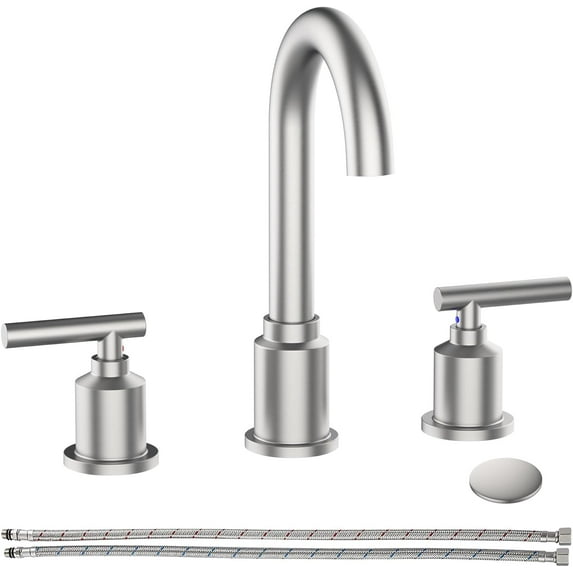Hupicker 8 Inch Bathroom Faucet, Brushed Gold Widespread Bathroom Sink Faucet, Bathroom Faucet for Sink 3 Hole with Stainless Steel Pop-up Drain, Modern and Beautiful for Your Bathroom-Brushed Nickel