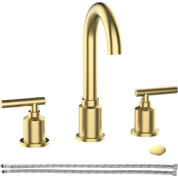 Hupicker 8 Inch Bathroom Faucet, Brushed Gold Widespread Bathroom Sink Faucet, Bathroom Faucet for Sink 3 Hole with Stainless Steel Pop-up Drain, Modern and Beautiful for Your Bathroom-Brushed Gold