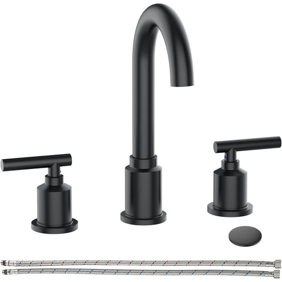 Hupicker 8 Inch Bathroom Faucet, Brushed Gold Widespread Bathroom Sink Faucet, Bathroom Faucet for Sink 3 Hole with Stainless Steel Pop-up Drain, Modern and Beautiful for Your Bathroom-Matte Black