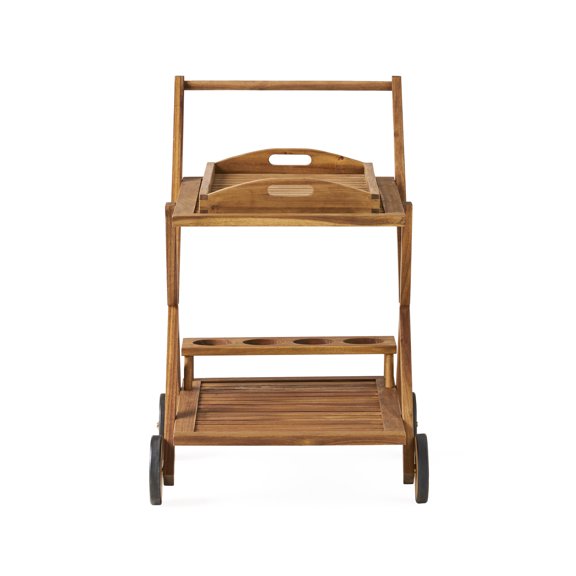 Huppert Acacia Wood Indoor Bar Cart, Natural Stained