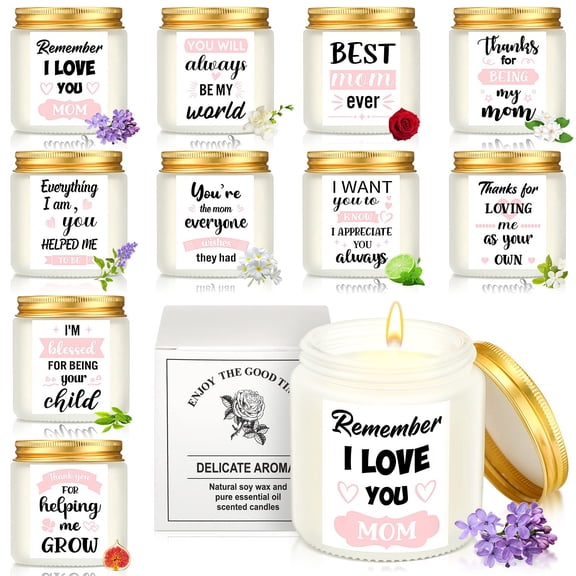 Huquary 10 Pack Mom Candle Gifts Bulk Best Mom Ever Scented Wax Candles Remember I Love You Mom Appreciation Gifts from Daughter Son for Women Birthday Mother's Day, 10 Scents Y101