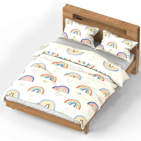 Huracan 3 Pcs Twin Kids Comforter Set with 2 Pillow Covers Soft Kids Bedding Set Rainbow Cartoon Comforter Sheet Set for Girls Boys Kids,Twin Size