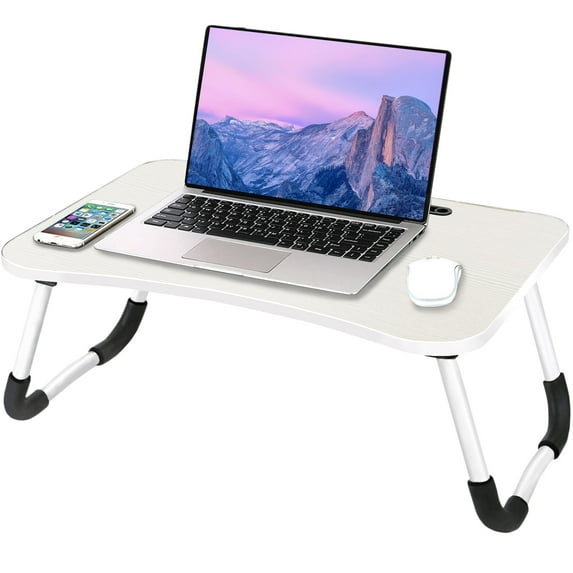 Huracan Foldable Lap Desk for Bed Portable Laptop Desk with Holder Slots Laptop Table Stand Bed Table Trays for Bed Floor Couch,White
