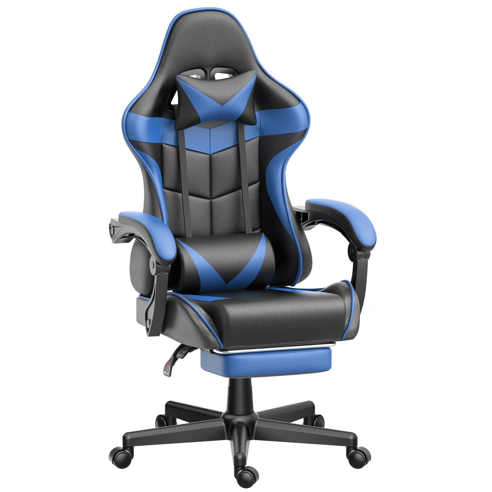 Huracan Gaming Chair with Footrest, Adjustable Height Computer Office Chair with Massage Lumbar Pillow&Headrest, Ergonomic High Back Leather Gamer Game Desk Chair for Adults,Blue