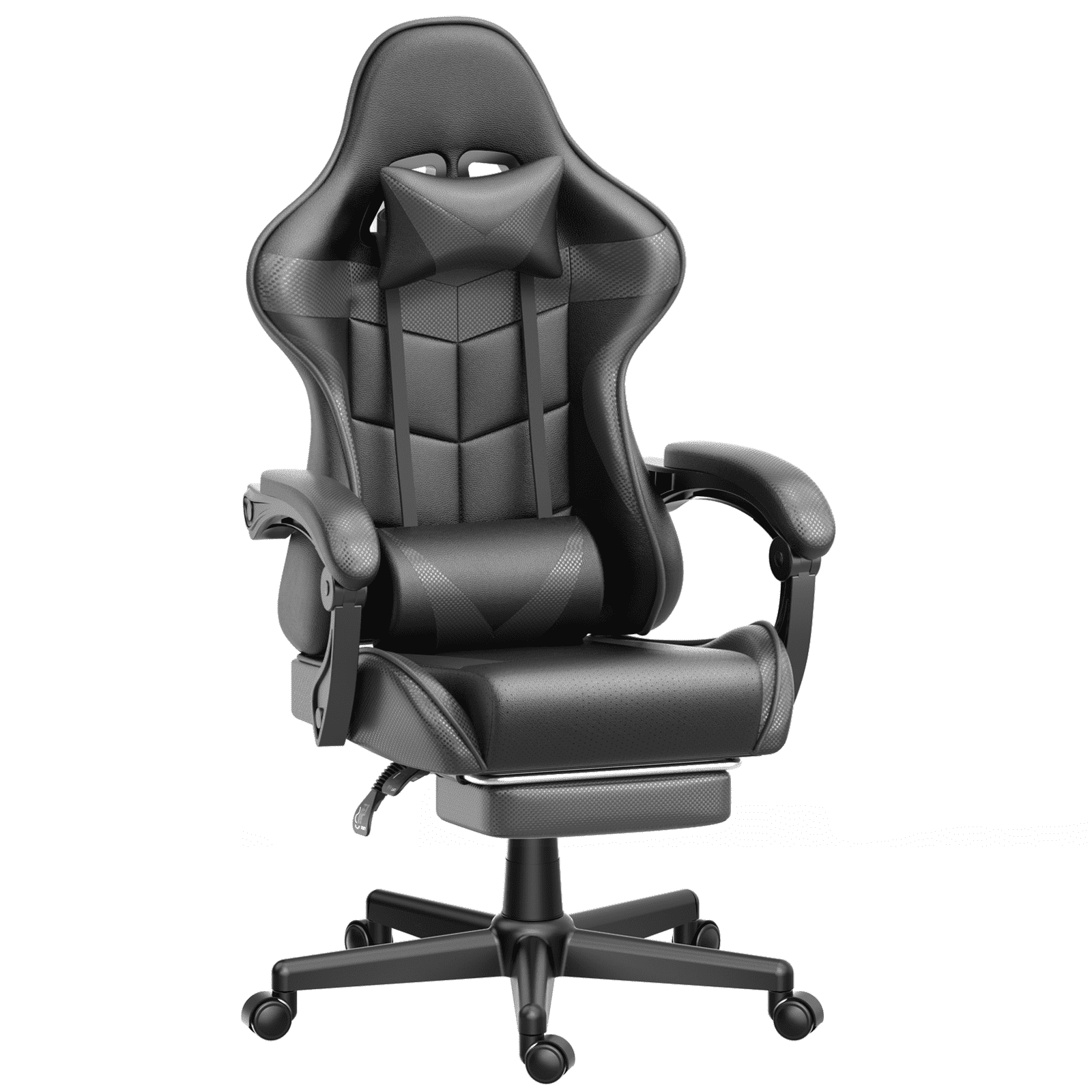 Huracan Gaming Chair with Footrest, Adjustable Height Computer Office Chair with Massage Lumbar Pillow&Headrest, Ergonomic High Back Leather Gamer Game Desk Chair for Adults,Black