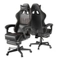 thumbnail image 1 of Huracan Gaming Chair with Footrest,Computer Office Chair with Massage Lumbar Support & Headrest, High Back Vintage Game Chair for Adults, Black, 1 of 8