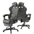 thumbnail image 1 of Huracan Gaming Chair with Footrest,Computer Office Chair with Massage Lumbar Support & Headrest, High Back Vintage Game Chair for Adults, Gray, 1 of 8