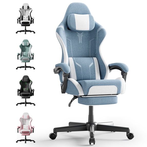 Huracan Gaming Chair with Footrest, Ergonomic Cloth Fabric Computer Chair, High Back Office Game Chair with Massage Support and Synchronized Linkage Armrests for Adult Gamer,Blue