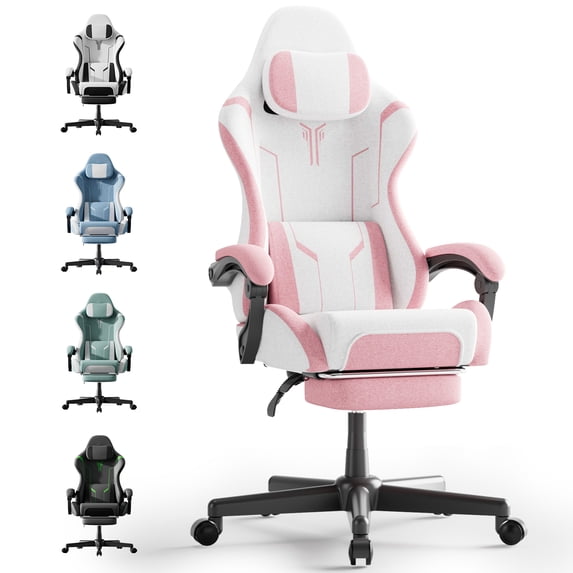 Huracan Gaming Chair with Footrest, Ergonomic PU Leather Computer Chair, High Back Office Game Chair with Massage Support and Synchronized Linkage Armrests for Adult Gamer,Pink