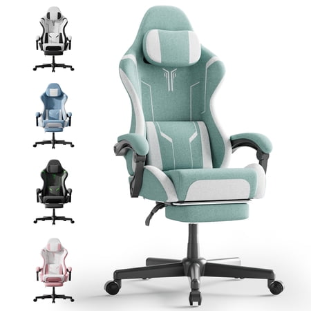 Huracan Gaming Chair with Footrest, Ergonomic Cloth Fabric Computer Chair, High Back Office Game Chair with Massage Support and Synchronized Linkage Armrests for Adult Gamer,Green