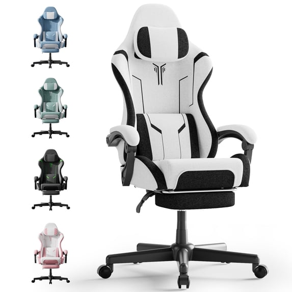 Huracan Gaming Chair with Footrest, Ergonomic PU Leather Computer Chair, High Back Office Game Chair with Massage Support and Synchronized Linkage Armrests for Adult Gamer,White