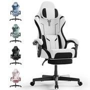 Huracan Gaming Chair with Footrest, Ergonomic Cloth Fabric Computer Chair, High Back Office Game Chair with Massage Support and Synchronized Linkage Armrests for Adult Gamer,White