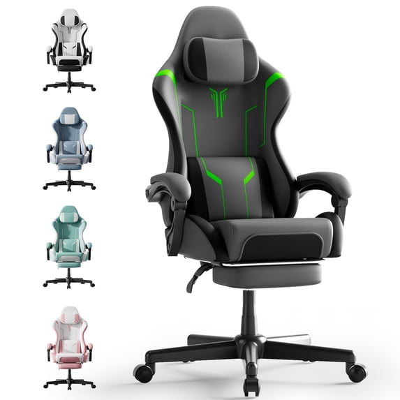 Huracan Gaming Chair with Footrest, Ergonomic PU Leather Computer Chair, High Back Office Game Chair with Massage Support and Synchronized Linkage Armrests for Adult Gamer,Black