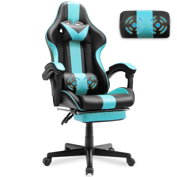 Huracan Gaming Chair with Footrest and Massage, Ergonomic High Back Office Gamer Chair for Adults, Swivel Computer Chair with Lumbar Support and Headrest