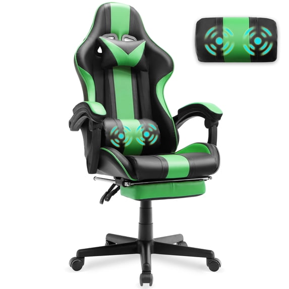Huracan Gaming Chair with Footrest and Massage, Ergonomic High Back Office Gamer Chair for Adults, Swivel Computer Chair with Lumbar Support and Headrest