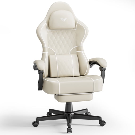 Huracan PU Leather Gaming Chair for Adult High Back Video Game Chair Ergonomic Adjustable Height Gamer Chair with Footrest and Massage Lumbar Cushion Racing Office Chair,Beige