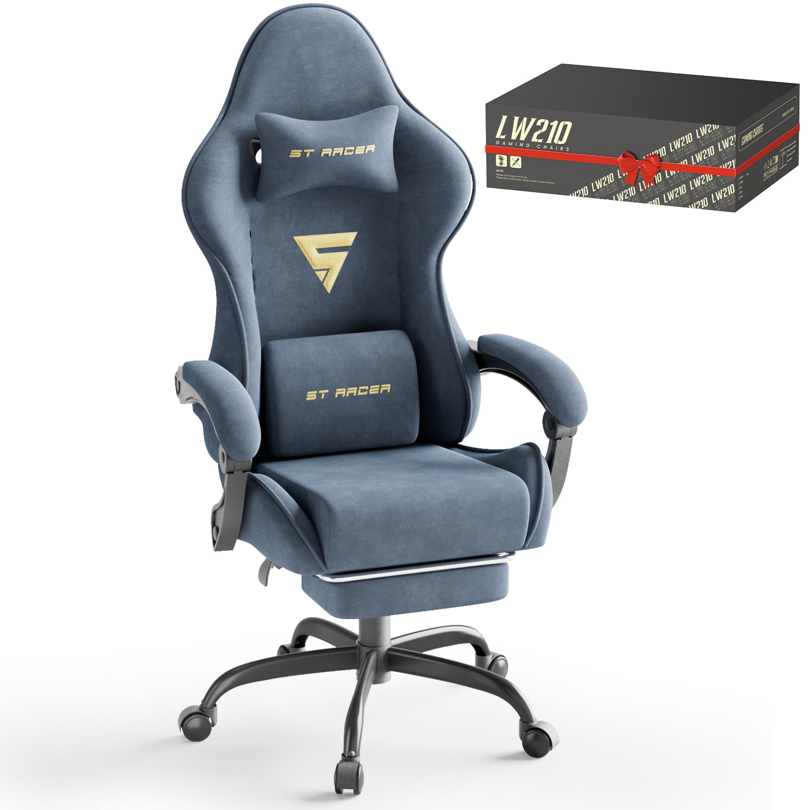 Huracan Velvet Fabric Gaming Chair Ergonomic Office Chair with Footrest High Back Gamer Chiar for Adults Video Gaming Chair with Massage Lumbar Cushion PC Gaming Chair for Home Office,Gray