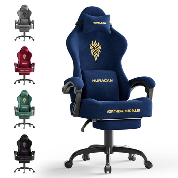 Huracan Velvet Gaming Chair with Footrest, Adjustable Lumbar Support & Headrest, Ergonomic Reclining Desk Chair for Adults,Blue