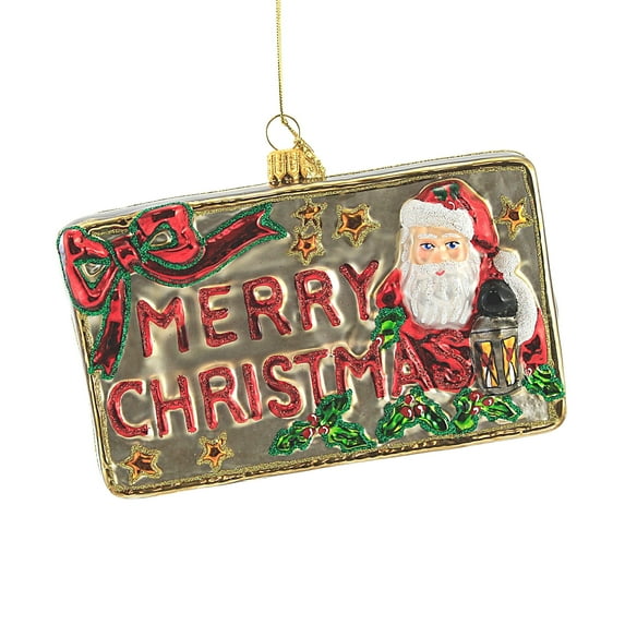 Huras Christmas Postcard Glass Ornament Santa Merry Christmas S564
