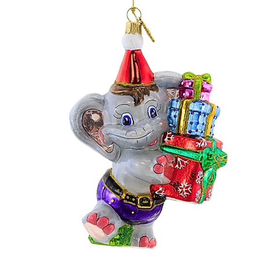 Huras Family 5.50In Little Elephant With Christmas Gift, Glass, First Christmas Baby Child Hf976