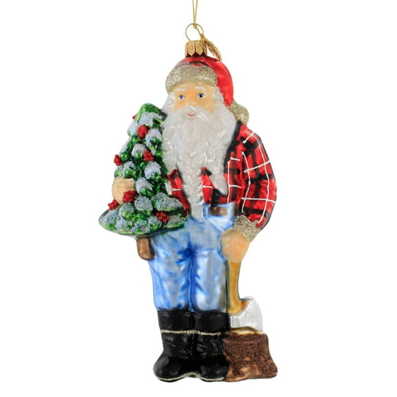 Huras Family 7.00In Lumberjack Santa, Glass, Hand-Painted Keepsake Woodland Hf837