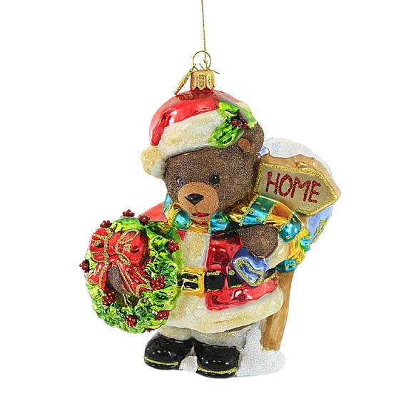 Huras Santa Bear With Wreath Glass Ornament Christmas Home Love Hf930
