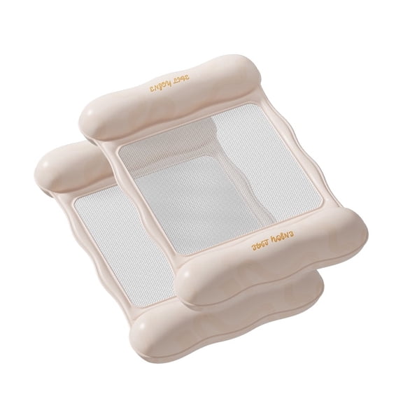 Hurber 2-Pack Inflatable Pool Floats for Adults & Teens, Foldable and Portable Floating Lounger Pads for Pool/Beach/Vacation (Beige, Set of 2)