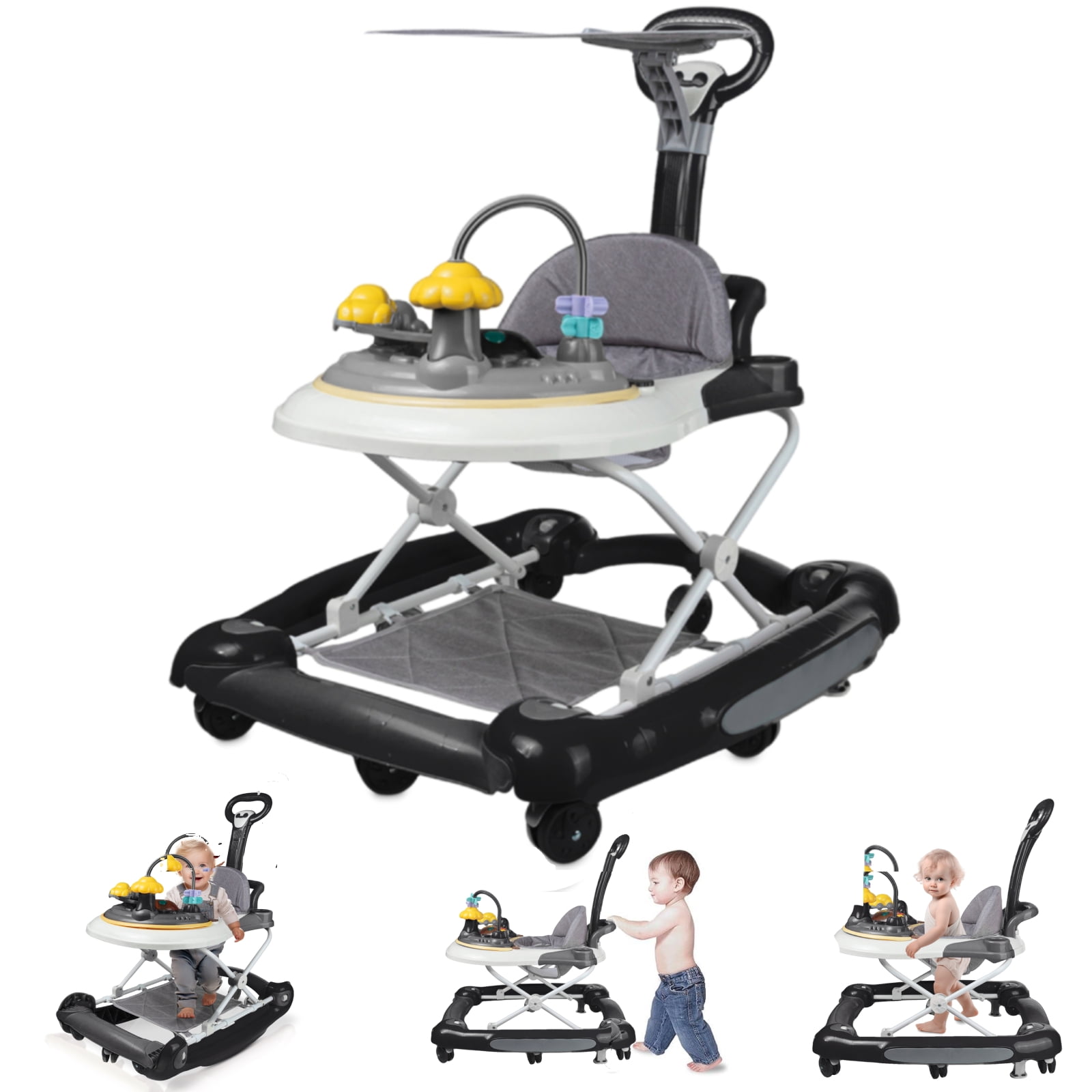 Hurber 4 in 1 Foldable Baby Walker, Seat and Height Adjustable